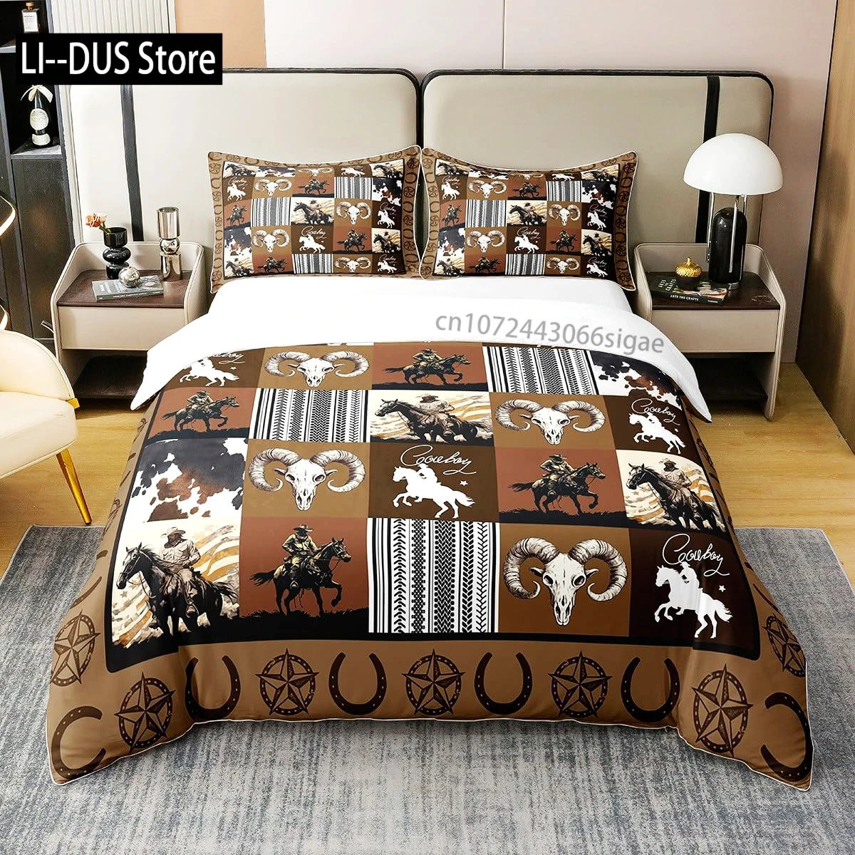 Western Cowboy Print Bedding Duvet Cover Set Full Size Bedding Set For Kids Boys Girls Comforter Cover Set Bedroom Bedclothes