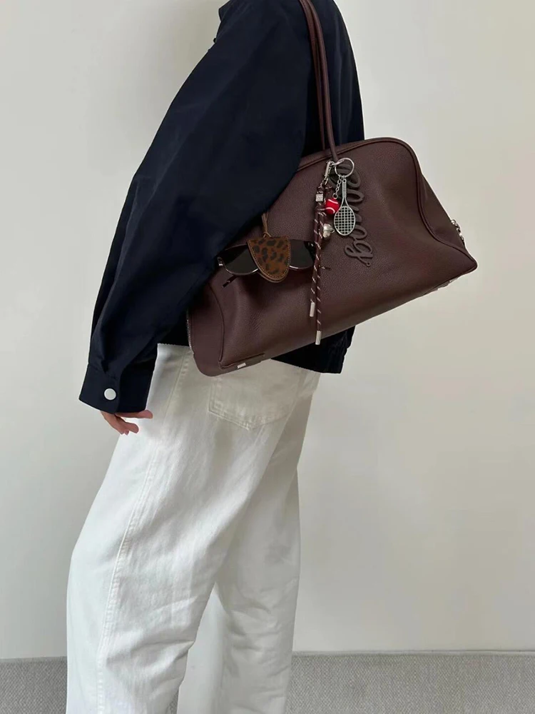 

Красно-коричневая женская сумка Boston Bag, мягкая полиэстеровая сумка для повседневного использования, на одно плечо, с застежкой-молнией, молодежная модная модель