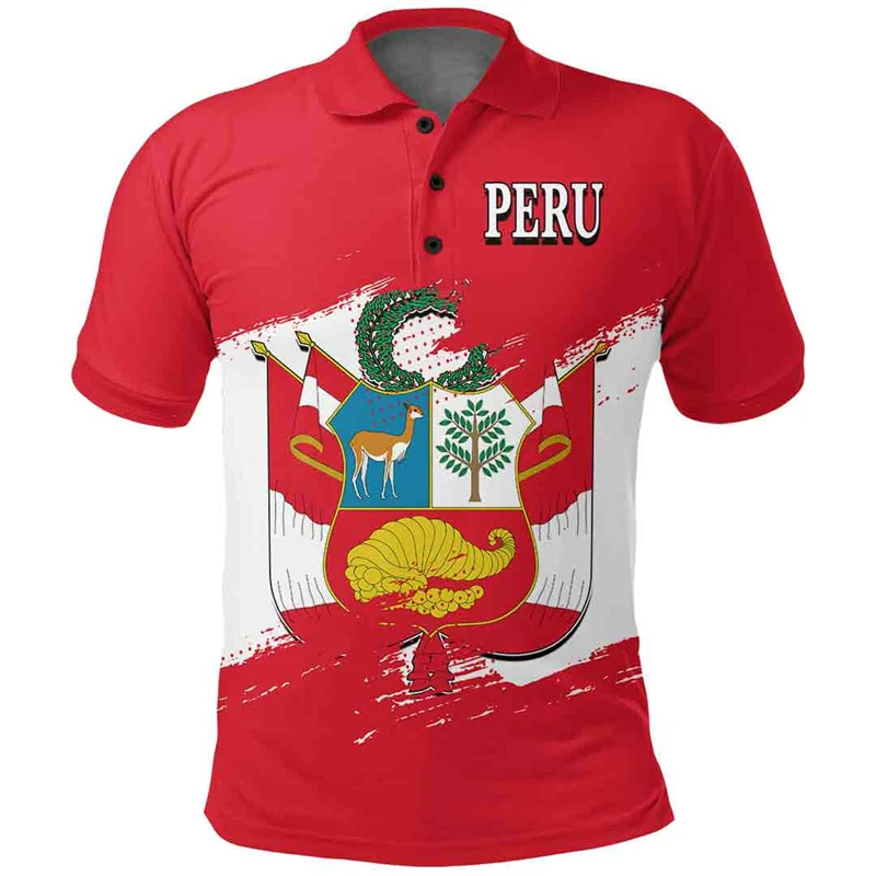 Peru Flag Map 3D Print Polo Shirts For Men Clothes Casual Sport Jersey National Emblem POLO Shirt Coat Of Arms Male Short Sleeve