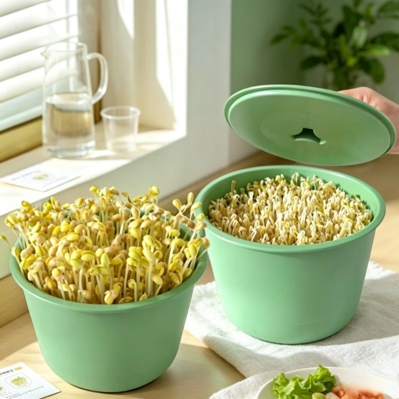 Bean Sprout Growing Pot Manual 3 Piece Set with Growing Tray Blackout Lid for Mung Beans Seeds Home Kitchen Daily Use 콩나물 재배기