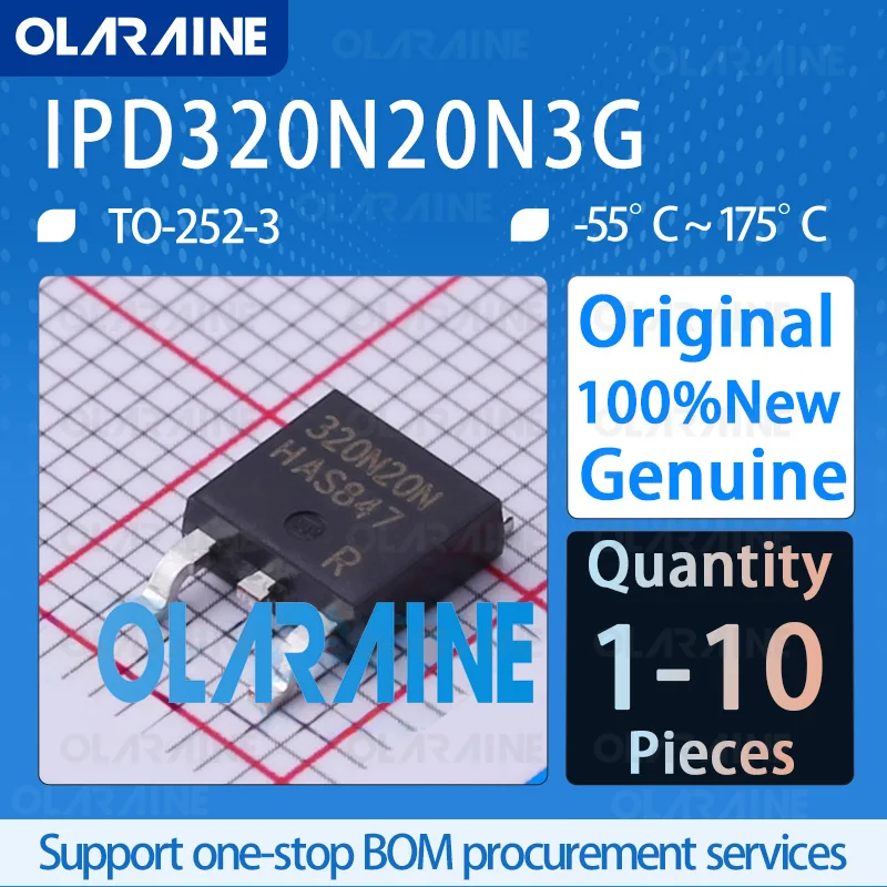 

1/5/10Pcs 100%New Original IPD320N20N3G TO-252-3 Transistor MOSFET N-Channel Vds-drain breakdown voltage 200 V IC chip circuit