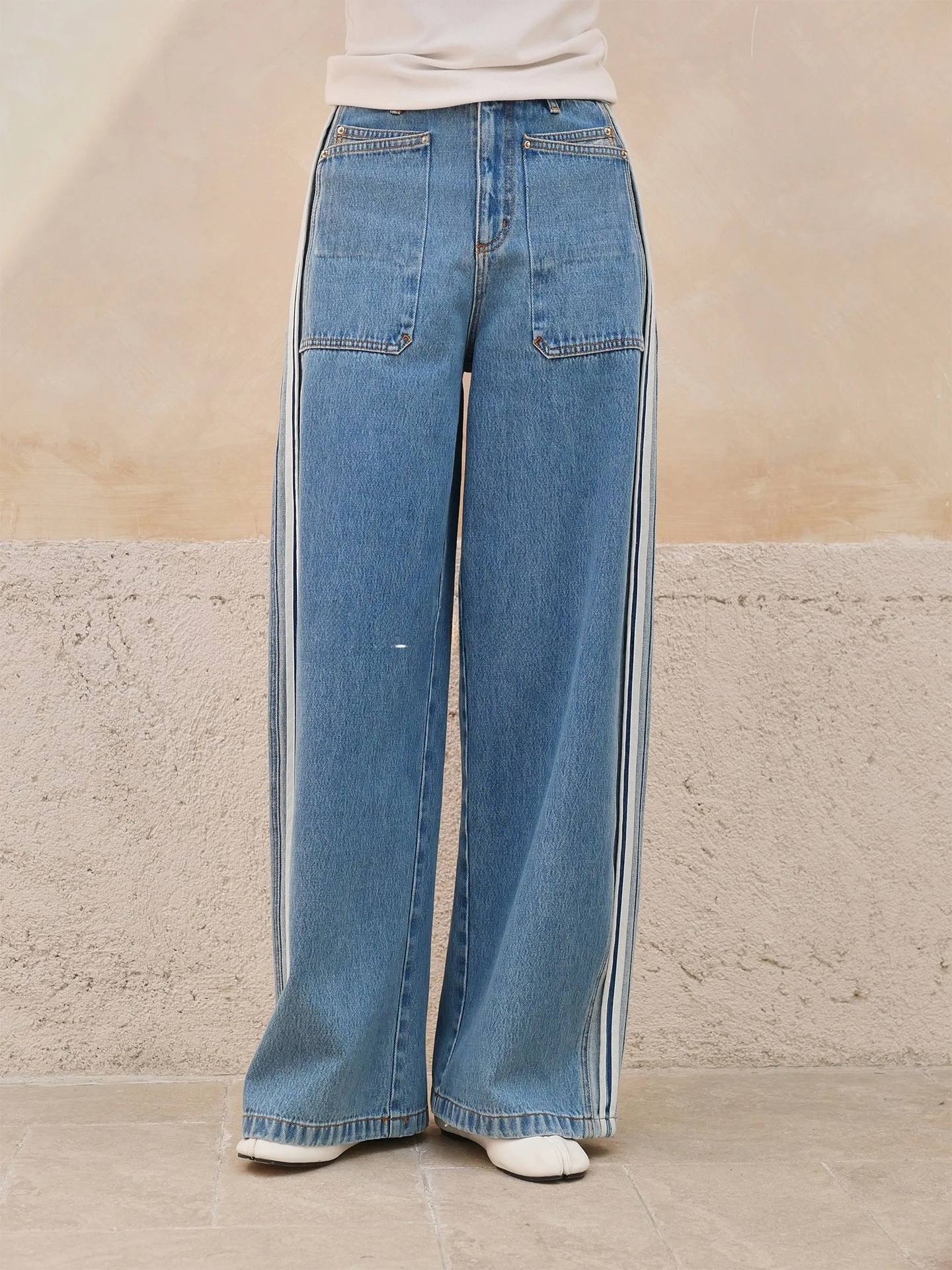 

Jieji Zhang Spring New Loose Fit Straight Leg Light Blue Washed Cotton 100 Denim Jeans Women's Casual Vintage Style Trousers