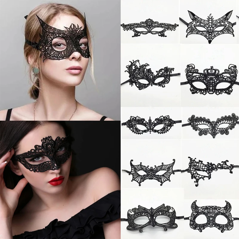 Halloween Masquerade Mask Nightclub Queen Eye Mask Hollow Lace Masquerade Face Mask Sexy Women's Cosplay Prom Party Props-More 2