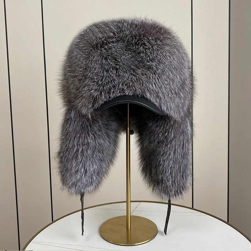 Women's High-end Luxury Fur Lei Feng Hat Winter Fox Fur Warm Ear Protection Hat Outdoor Fashion Cold Fur Lei Feng Hat