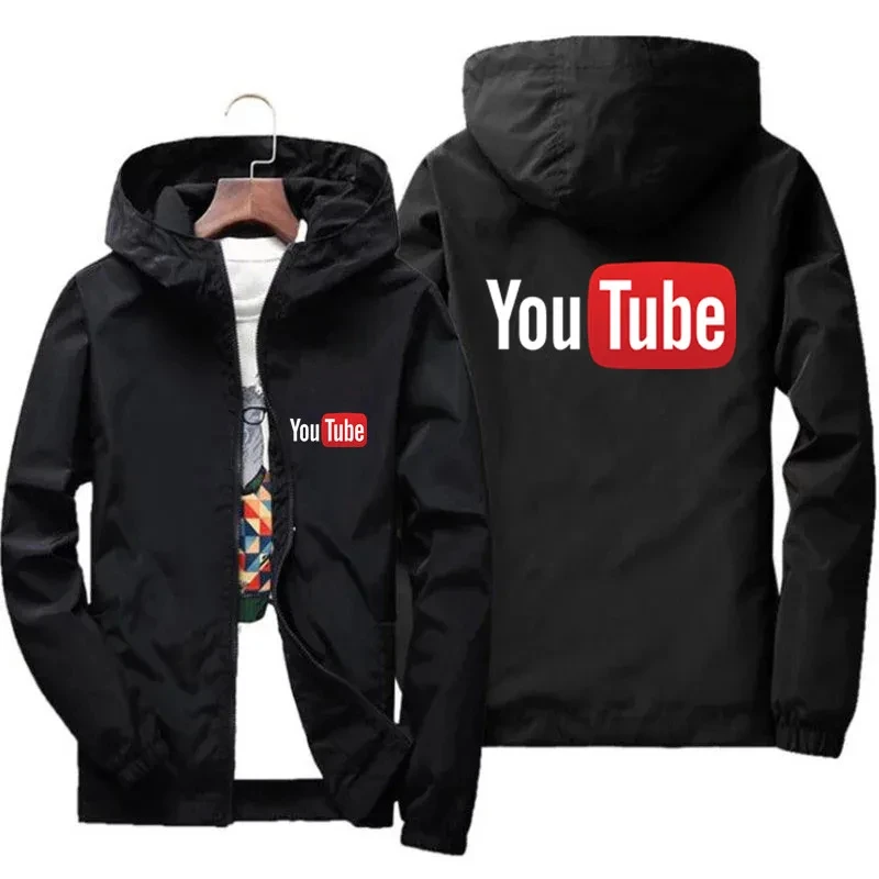 

Men's fashionable hooded jacket with YouTube logo, windproof sport outdoor fishing jacket for spring and autumn seasons