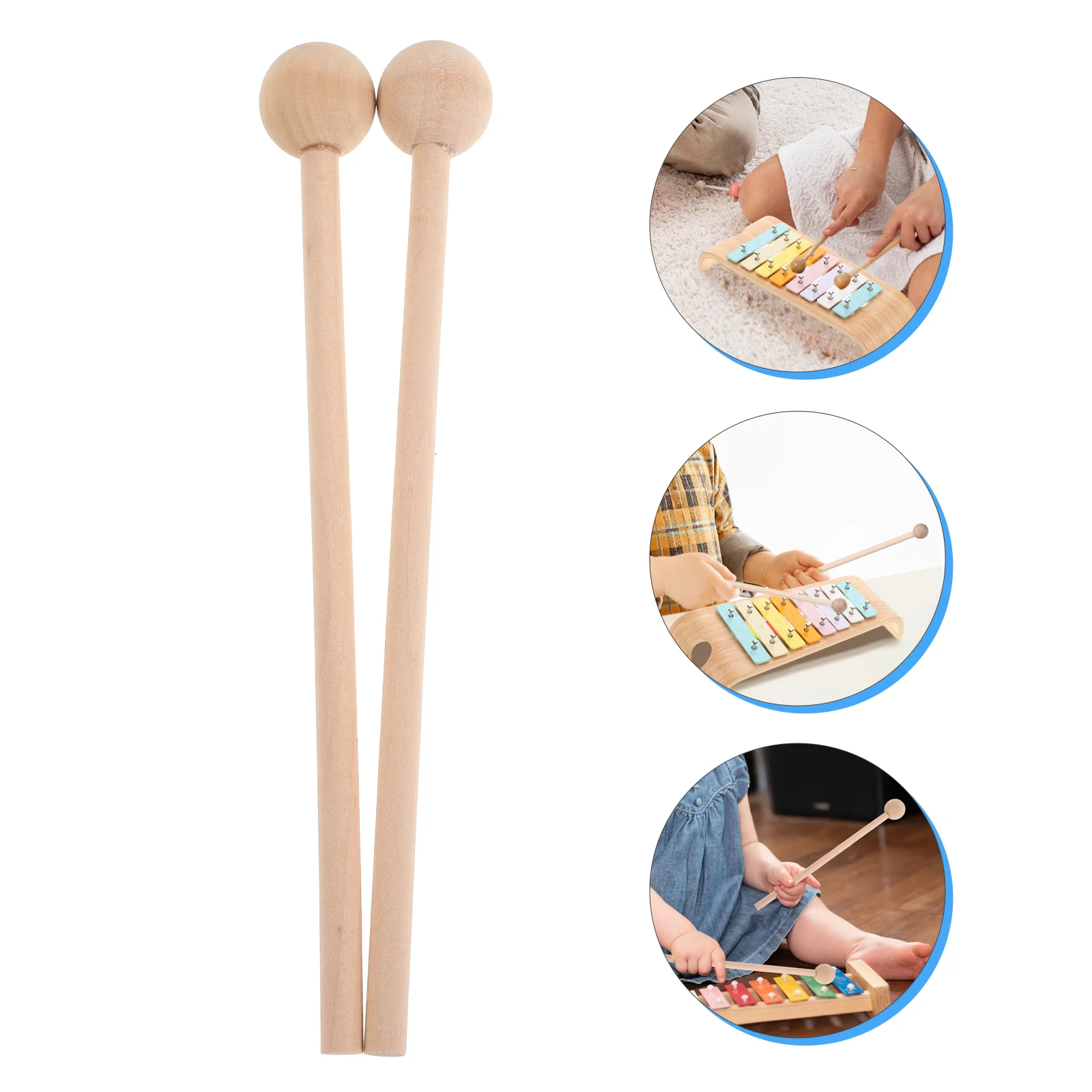 2 Pcs Hammer Drumstick Kid Sticks Music Small Wooden Mallet Replacement Bell Mallets Child Soft Toddler Kit