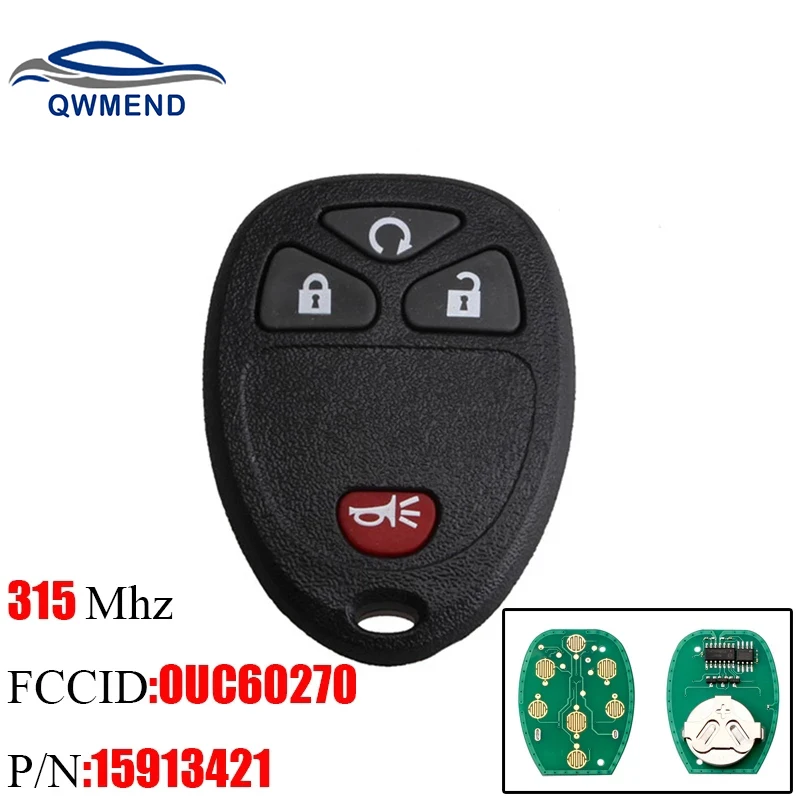 QWMEND 4Buttons Remote Car Key DIY For Chevrolet AVALANCHE SILVERADO TAHOE 2007-2014 OUC60221 OUC60270 15913421  Original key