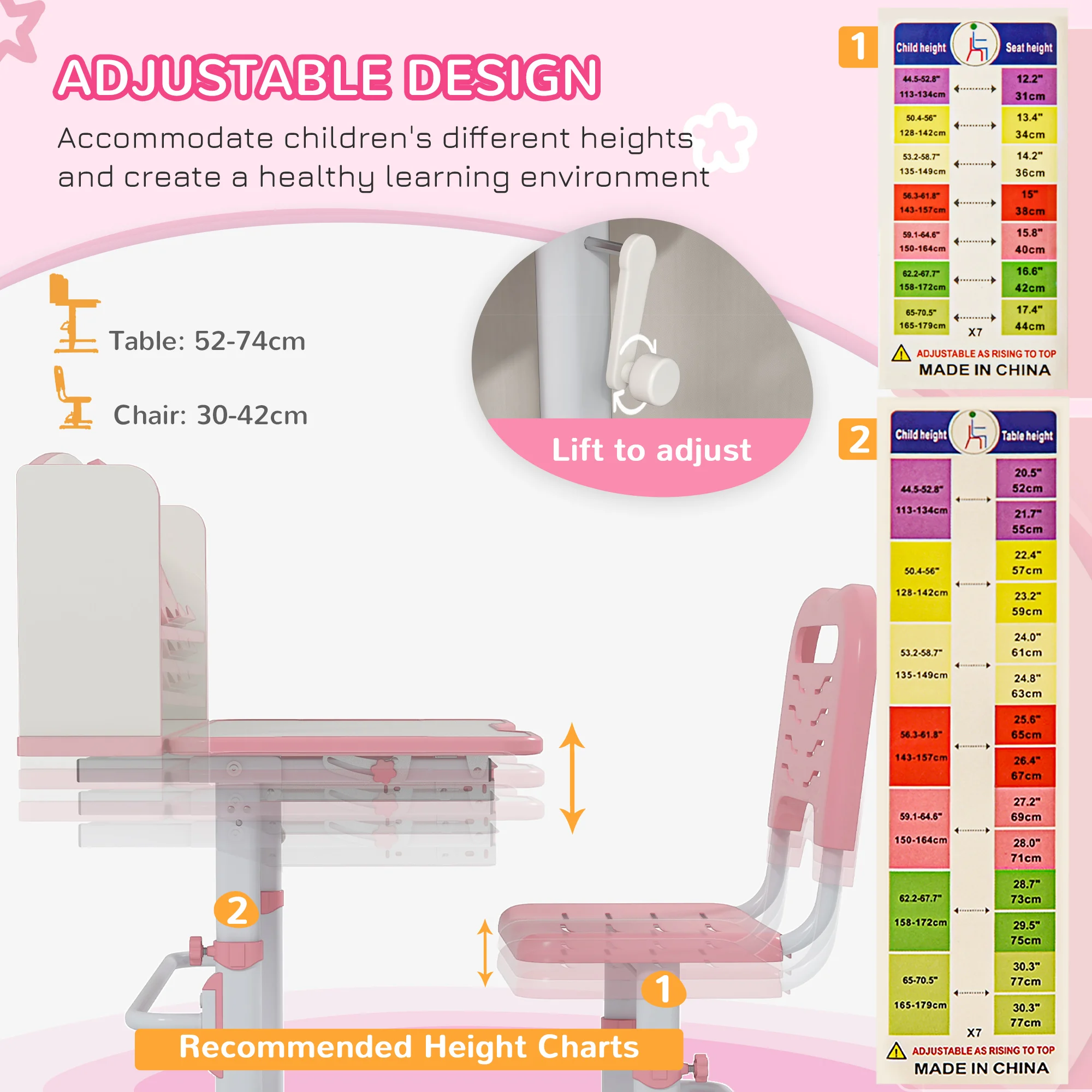 ZONEKIZ Kids Study Desk and Chair Set with Drawer, Bookshelf, Adjustable Angle, Non-slip Mat, for Ages 6-12 Years
