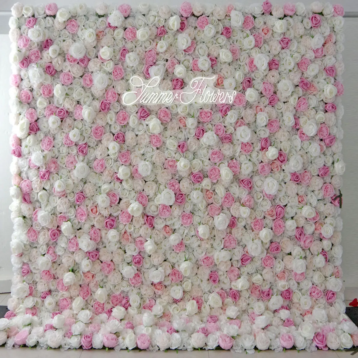 White Peony Pink rose 3D artificial mixed plant Flower wall Outdoor Wedding background decoration Birthday party stage setting