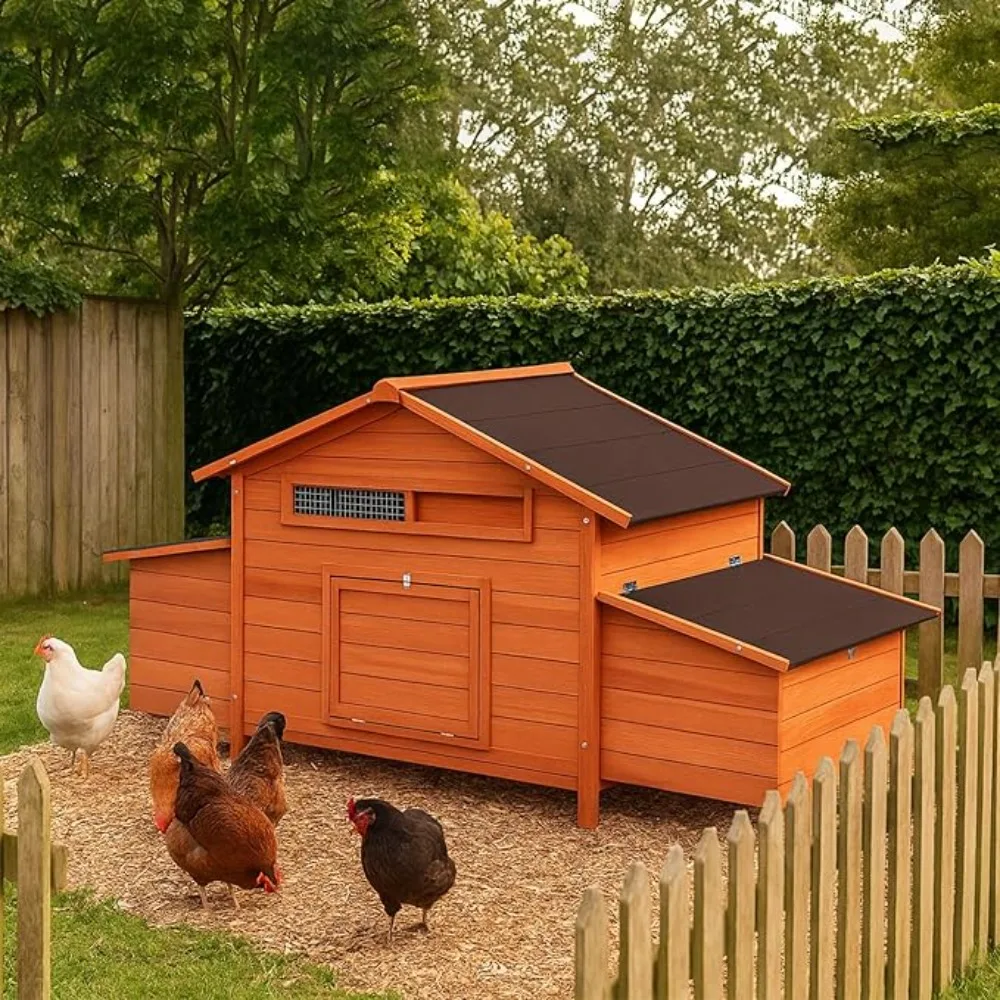

Large Wooden Chicken Coop Outdoor Hen House Poultry Cage for Outdoor with 2 Sides Nesting Boxes,2Free-range Doors Leakproof Tray