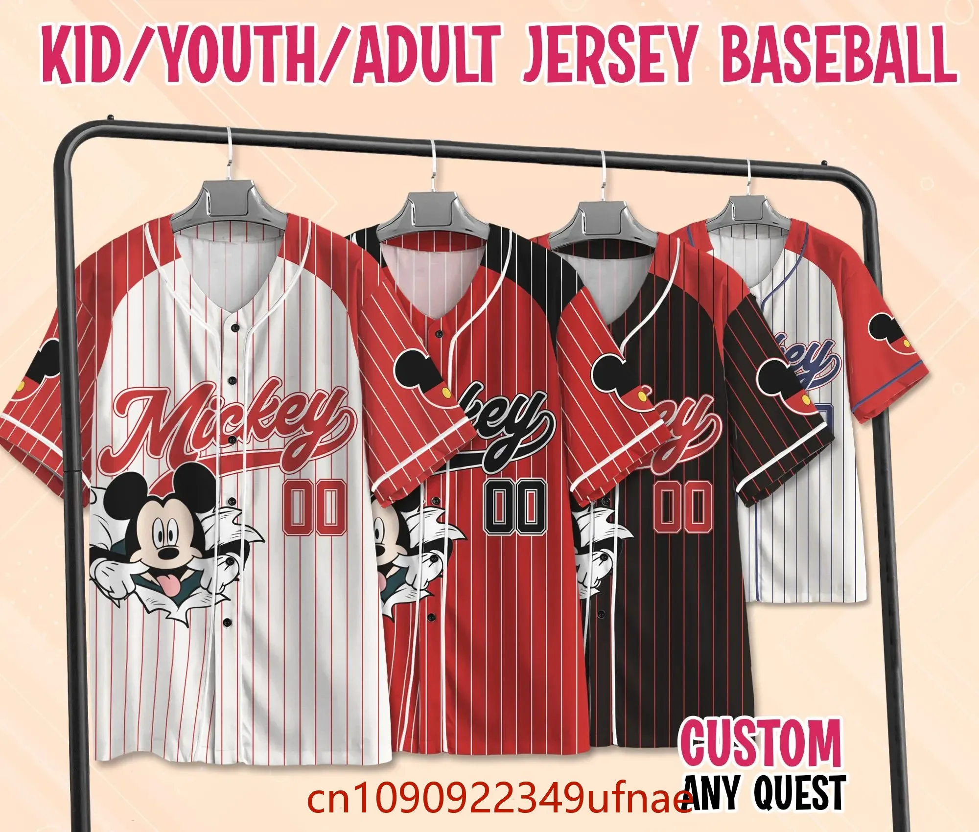 

Бейсбольная майка с Микки Маусом Диснея, футболка с короткими рукавами для мальчиков и девочек, бейсбольная майка Диснея для родителей и детей, повседневная спортивная одежда