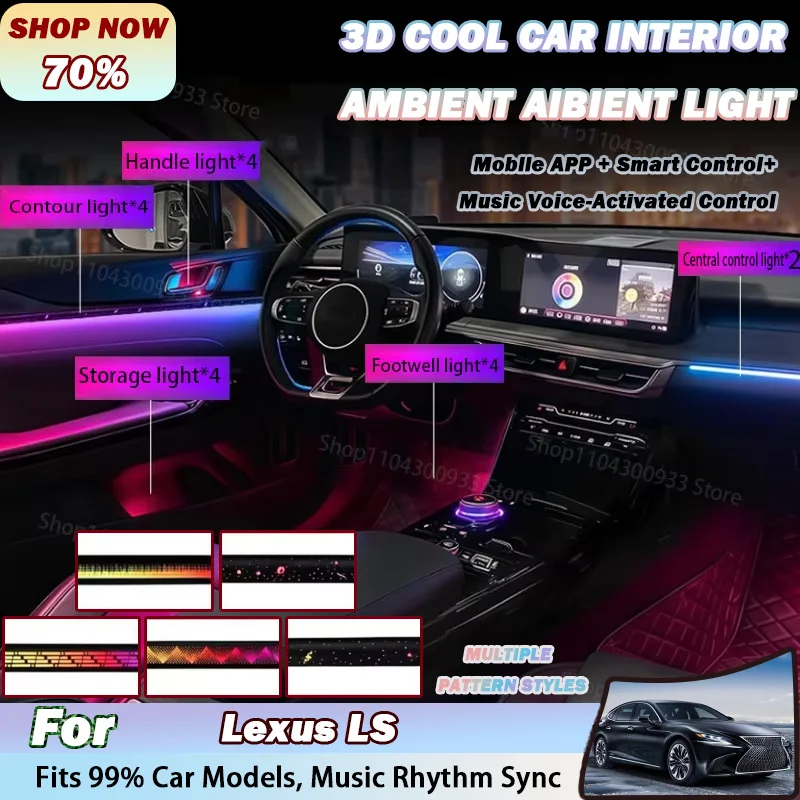 For Lexus LS LED Car Interior Ambient Strip Lights RGB Fiber Optic Atmosphere Neon Lighting Decorative Lamps