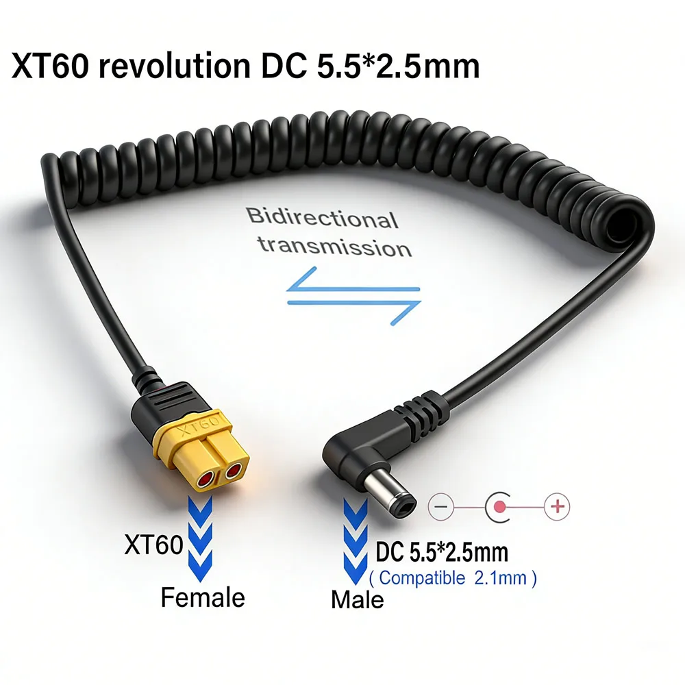 XT60 Adapter Cable XT60 Male Bullet Connector to DC5.5mmX2.5mm Power Cord for TS100 Smart Electric Soldering Iron FPV Monitor