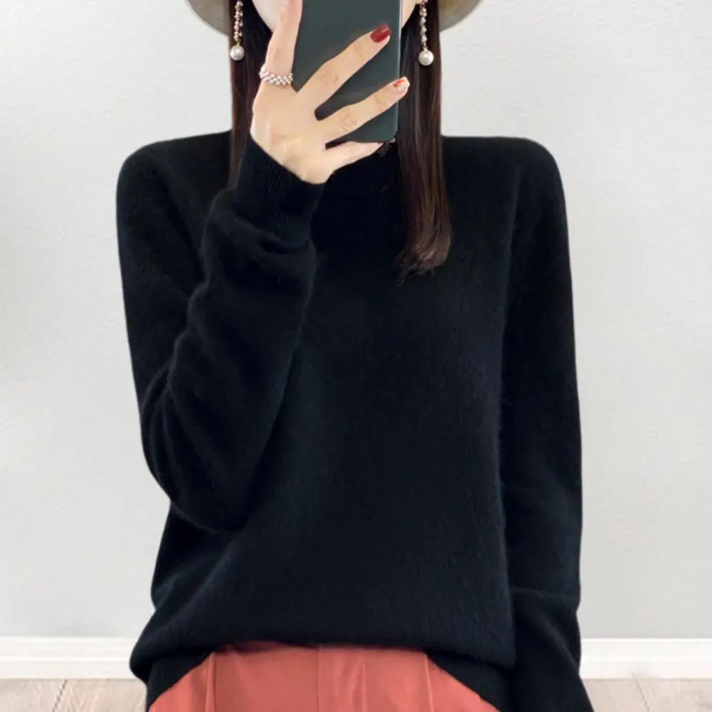 Half-high Neckline Sweater Cozy Crew Neck Knitting Sweaters for Women Soft Faux Cashmere Jumper Tops Lightweight Warm Fall