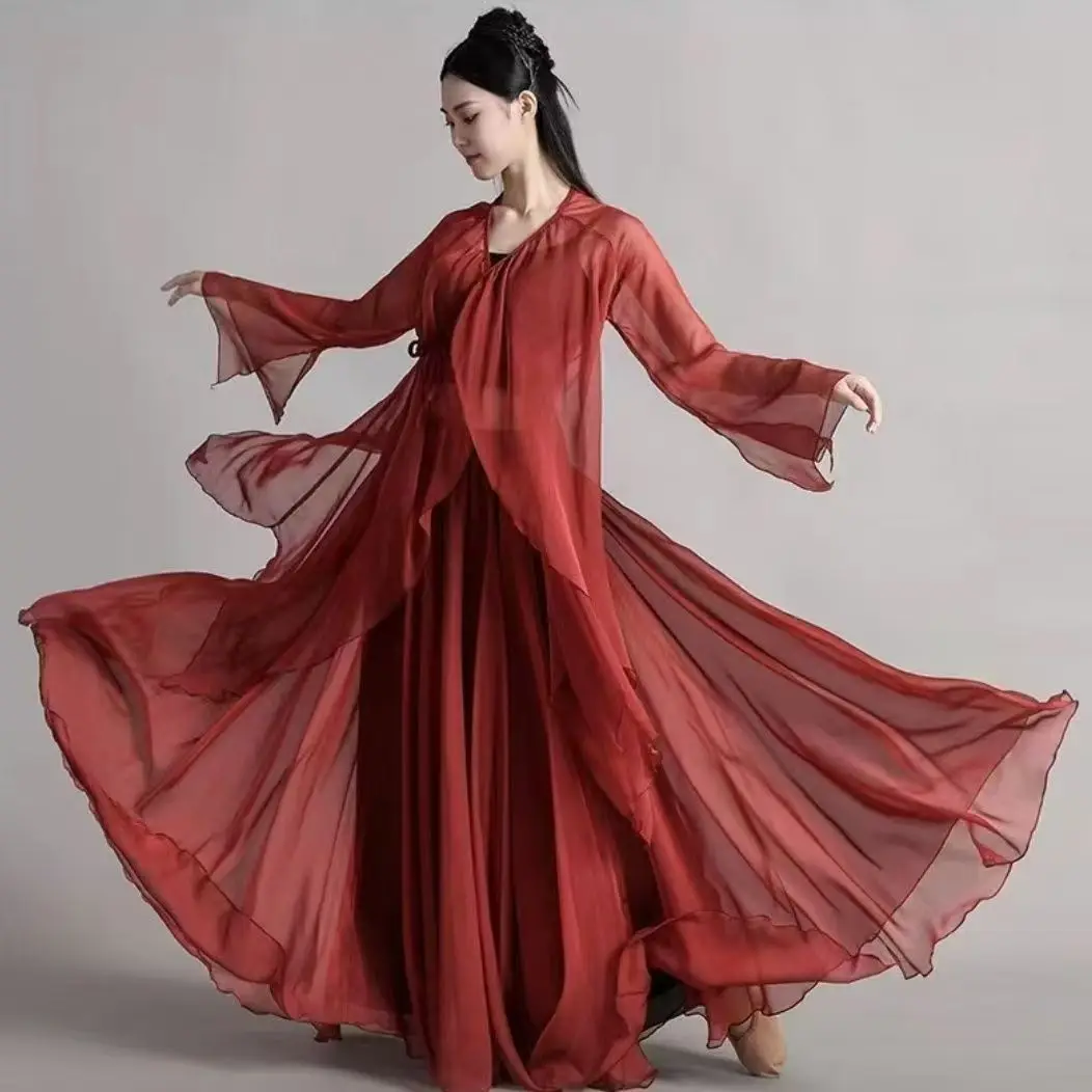 Classical Traditional Chinese Danc Folk Dance Performance Clothing Adult Woman Long Sleeve Dance Costumes