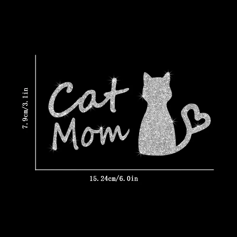 Glitter Cat Mom Heart Tail Cute Kitten Pet Lover Vinyl Decal, Sparkling Sticker, Wall Sticker, Doors Sticker, Vinyl Sticker