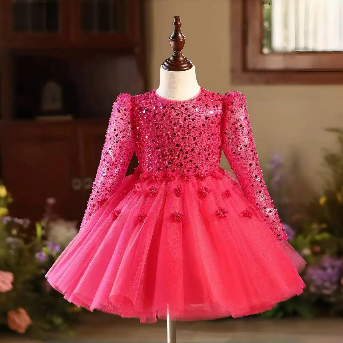 

Dreamy Vow D167 Fuchsia Flower Girl Dress Beading Knee Length Princess Kids Wedding Birthday Festival Party Pageant Formal Gown