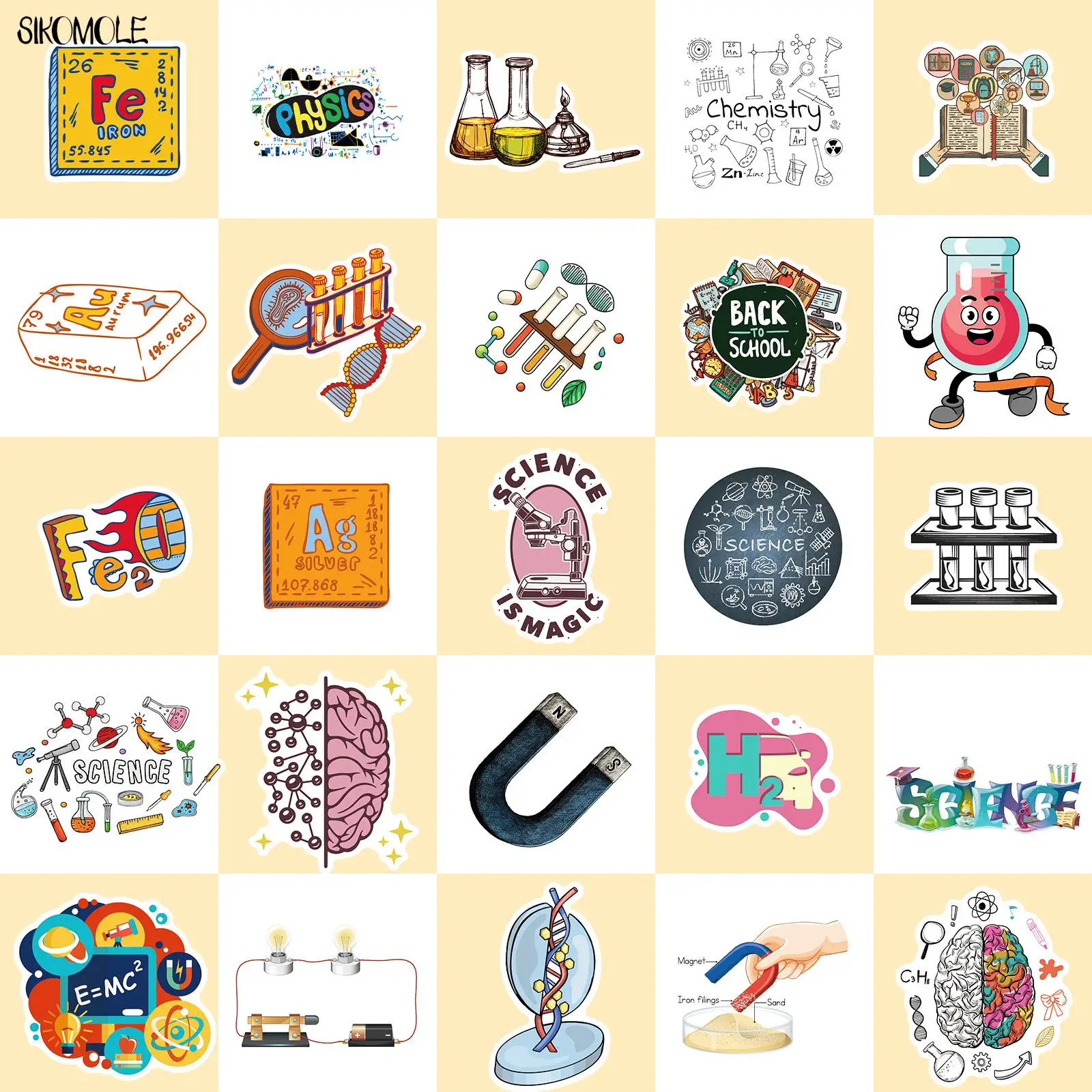 10/30/50PCS Cartoon Science Physics Stickers Chemistry Laboratory Kids DIY Guitar Luggage Suitcase Decals Graffiti Sticker Pack