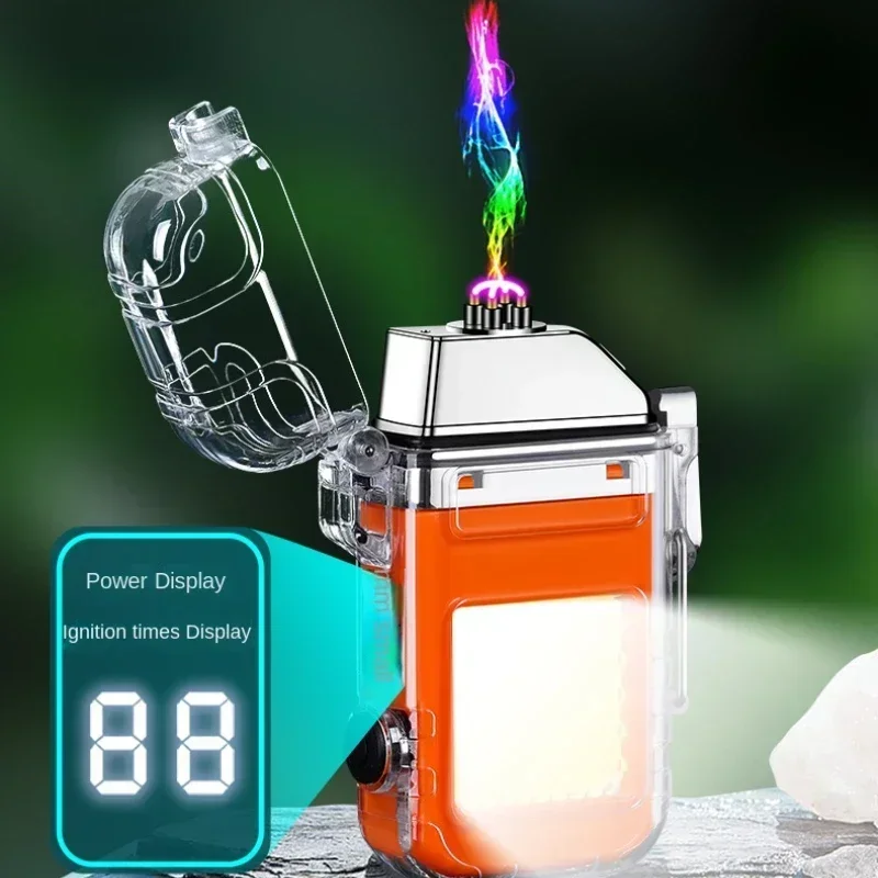 Windproof Waterproof Lighter Plasma ARC USB Lighter Electric Flashlight Transparent Lighter Outdoor Camping Gift