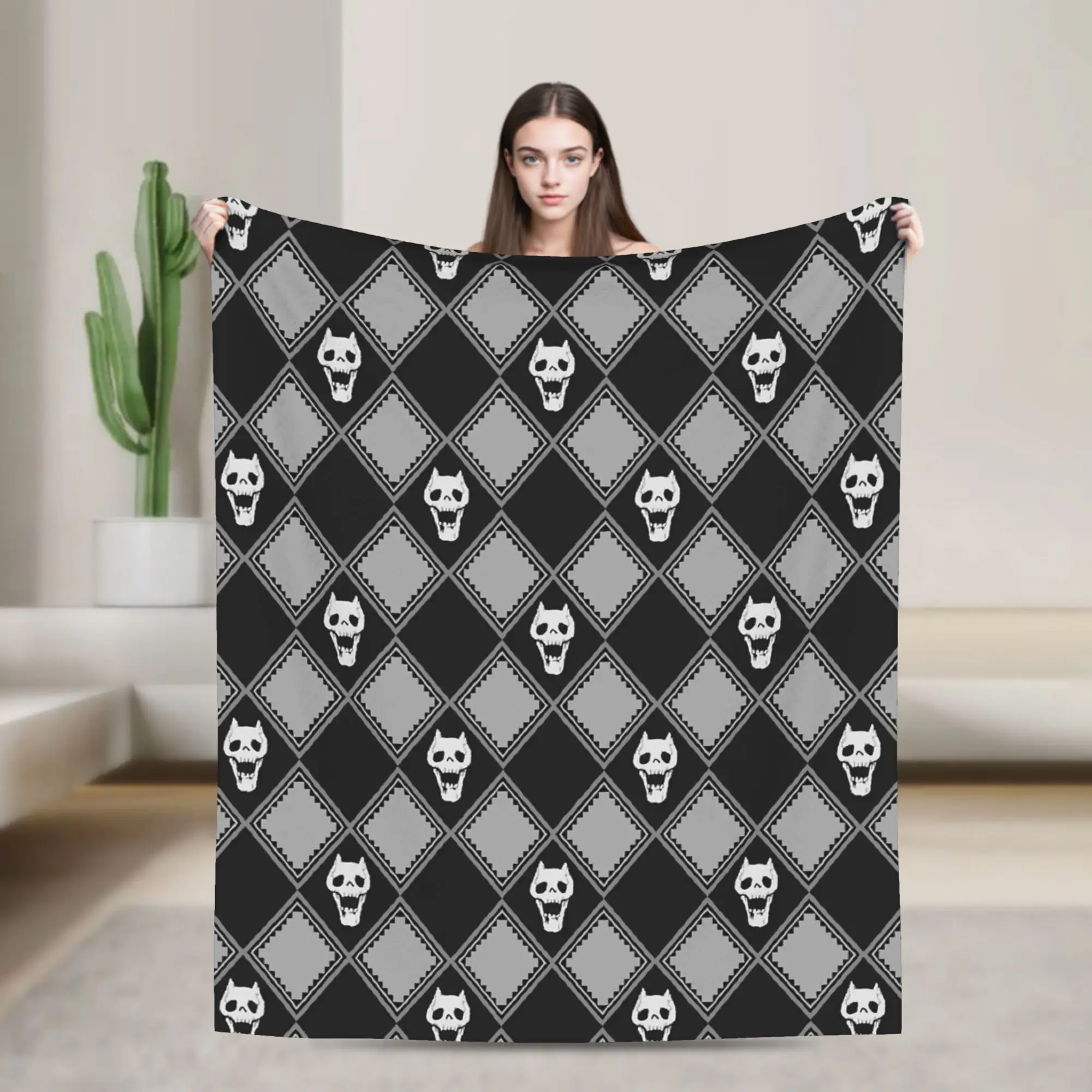 JOJOs Bizarre Adventure Blanket Japanese Anime Argyle Check Fleece Awesome Warm Throw Blanket for Home Autumn/Winter