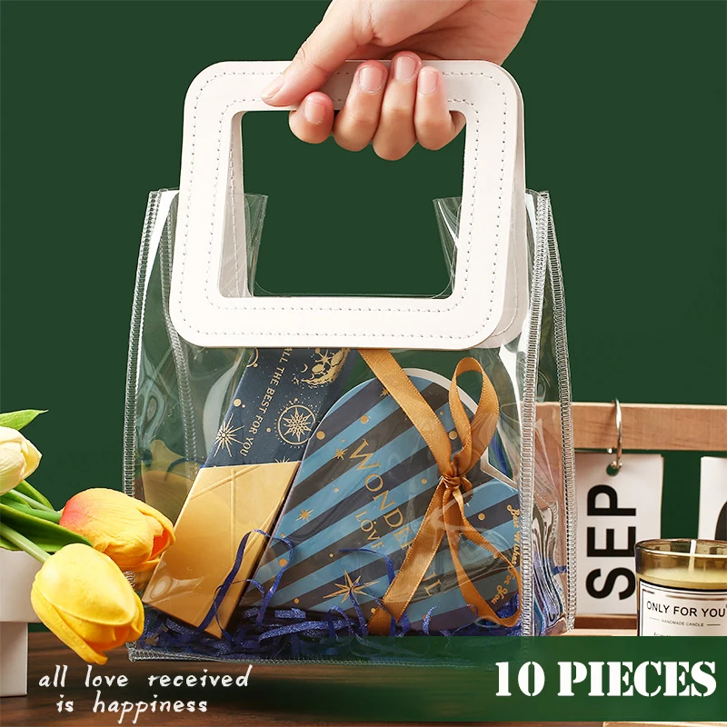 

10PCS Elegant PVC Gift Bags Clear Plastic Favor Pouches for Weddings Birthdays Premium Decorative Gift Wrapping Candy Bags