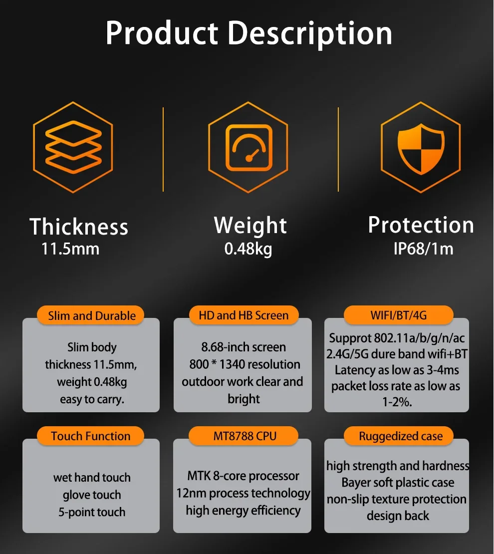 

NEW CENAVA A868T Gps Nfc 8+128G 5+13Mp 5800Mah 450Cd/M² Wifi 4G Lte Scanner Rugged Android Tablet