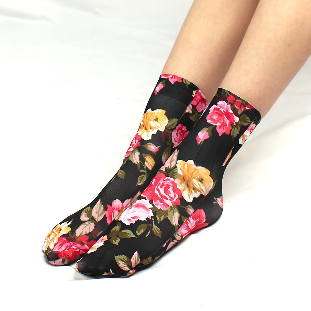 1 Pc Leopard Large Flower Print Short Socks Summer Single Shoes Short Stockings High Elastic Comfortable Breathable Ultra-thin