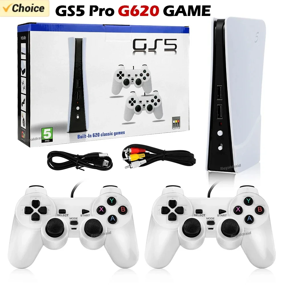 GS5 Pro Video Game Console com 620 Jogos Clássicos, 8 Bit TV, Handheld, USB, 2 Gaming Player com fio, Saída AV,