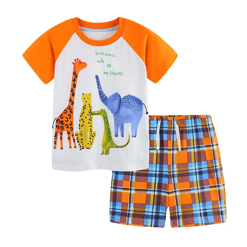 Animals Short Sleeve Tshirts + Shorts 2 Pcs Sets Boys Giraffe Fashion Outfits For Summer Girls Clothing Sets  Baby Fashion Suits