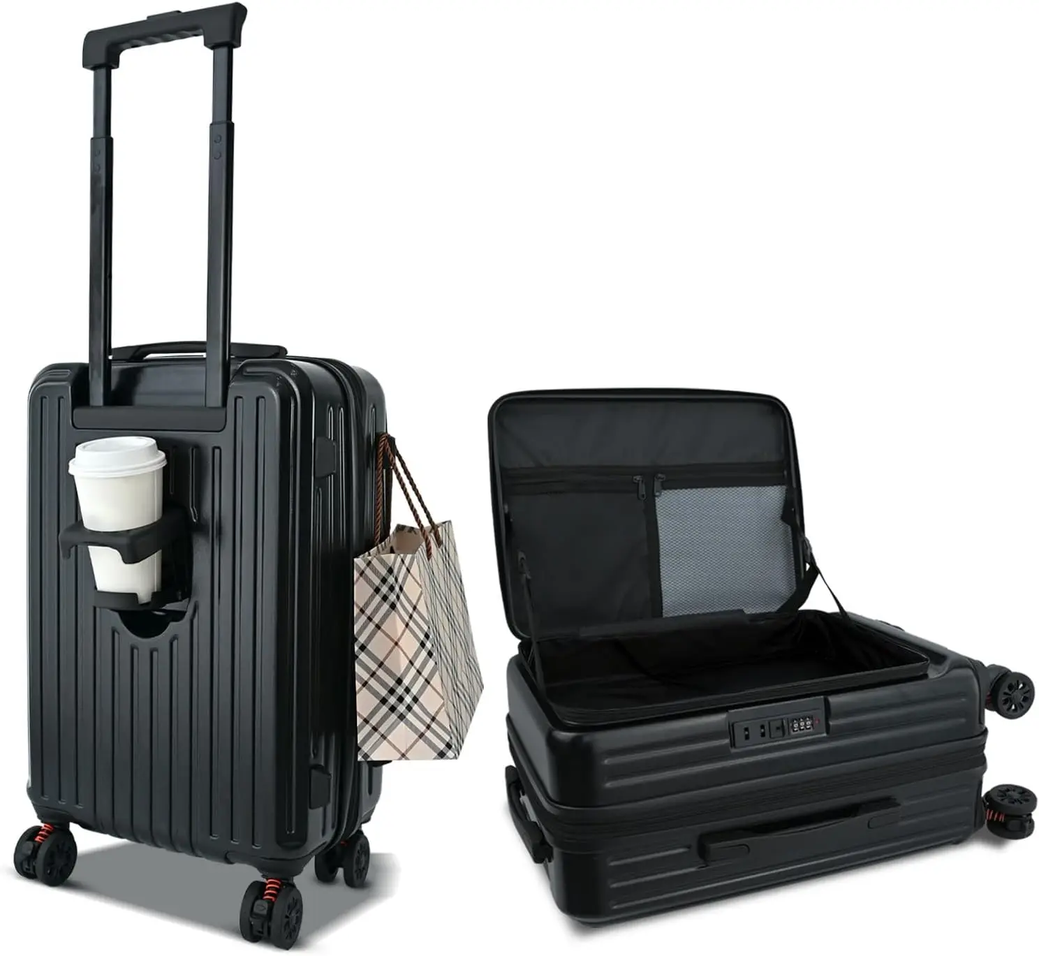

20-Inch Airline-Approved Carry-On Luggage with Spinner Wheels, Hard Shell, Expandable Design and Cup Holder