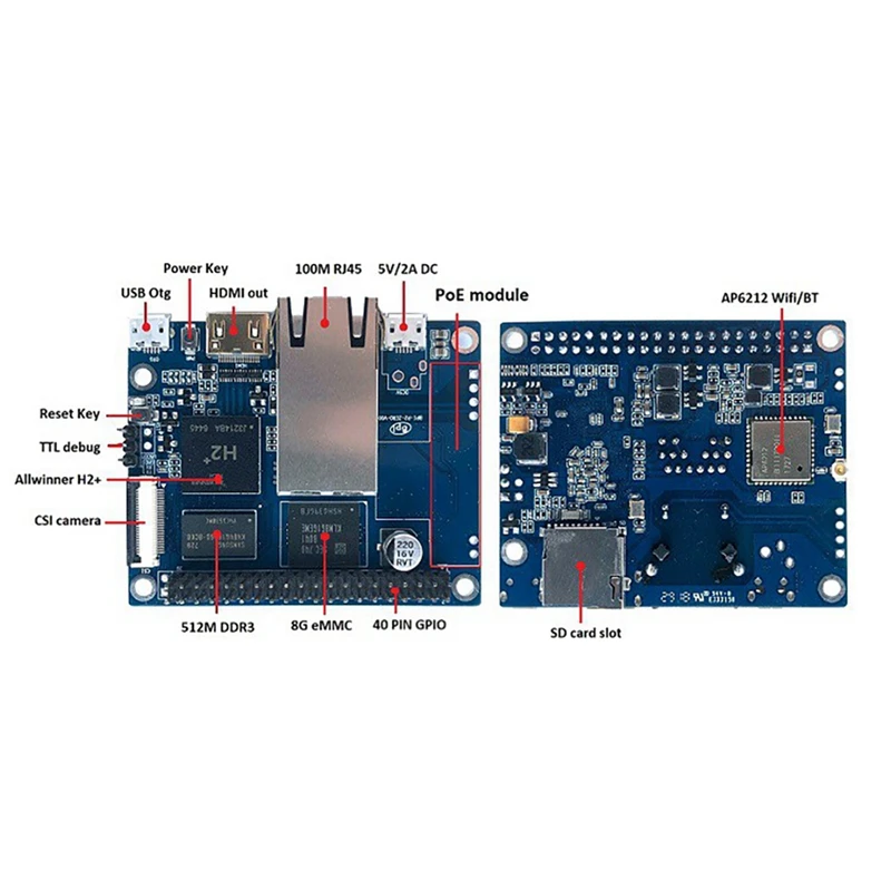 For Banana Pi BPI-P2 Zero Quad-Core Open Source Development Board Support Poe