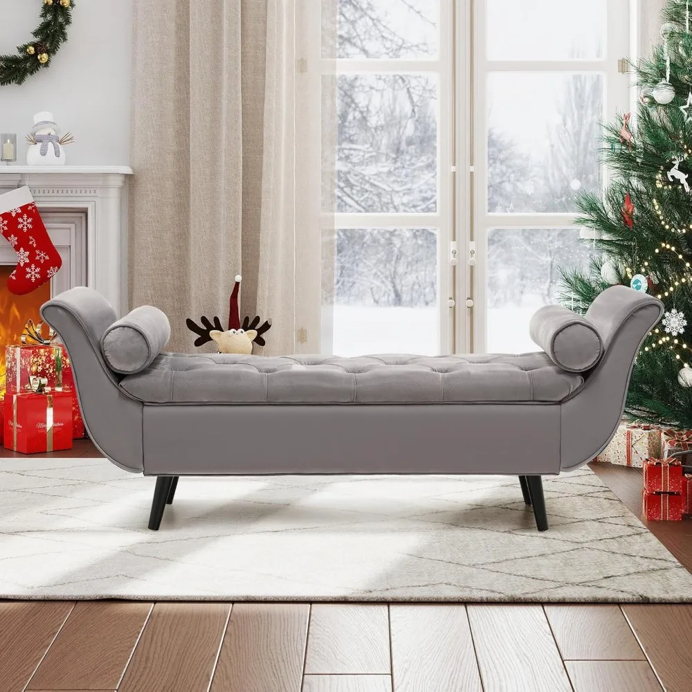 مقعد تخزين معنقدة مخملية فاخرة لسرير بحجم كينج، مقعد نافذة داخلي مريح مقاس 65 بوصة #3