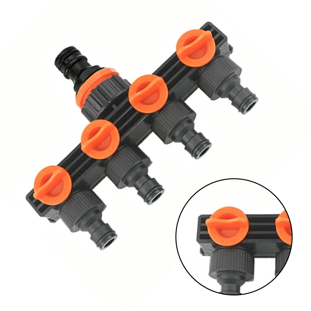 Garden Water Distributor 4-Way for Standard For Tap Threads with Sealed Ball Valves Grey Orange Color 180x110x78mm