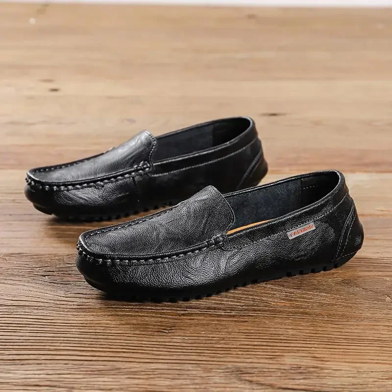 Mocassins en cuir véritable pour hommes, mocassins à enfiler, chaussures de conduite décontractées, été