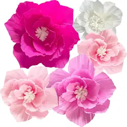 Pink Paper Flowers Artificial Crepe Tissue Hot Light Pink White Wall Décor Wedding Birthday Bridal Baby Classroom Nursery Room