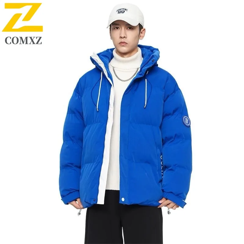 

COMXZ Мужская куртка с капюшоном, стильная корейская легкая стеганая куртка для путешествий, снежная стеганая куртка 2025, уличное теплое пальто высокого качества с подкладкой