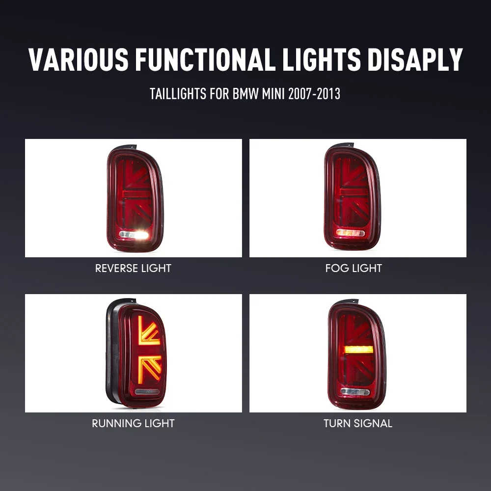 Para tylnych świateł LED do BMW Mini 2007-2013 DRL światła cofania, hamowania, kierunkowskazów, Plug and Play, kompletny zestaw tylnych świateł samochodowych