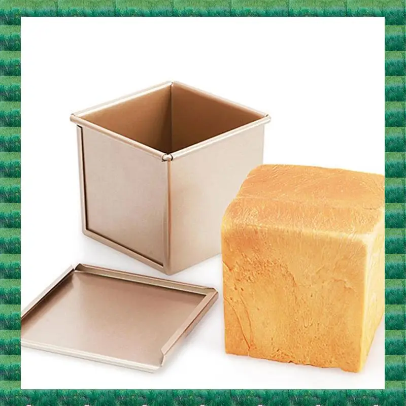 

B76A Mini Loaf Pan With Lid, Dough Capacity Non-Stick Rectangle Flat Toast Box For Oven Baking Gold