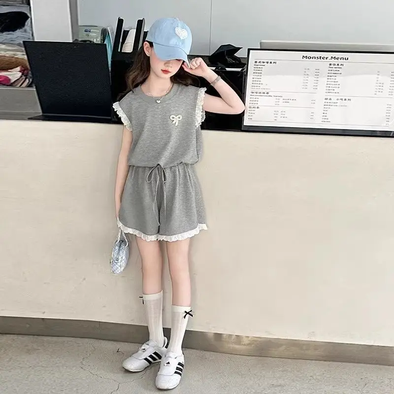 

2025 Girl Clothes Children's Set Clothing Girls Summer Junior Top Bottom Sets Korean T-shirt 10 12 Years Old Suit Outfit Cotton