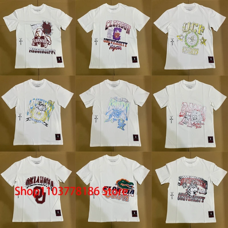 

Real Photo High Quality Cartoon Graffiti Print Short Sleeve Cactus Jack T-shirt Summer Breathable Casual Cotton Top Tee