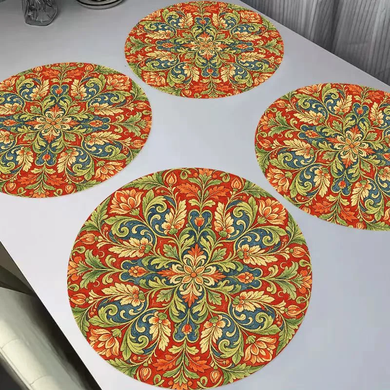 VIKAMA Blue White Porcelain Butterfly Round Linen Table Mats, Heat Resistant Wear-Resistant Washable Home Decor
