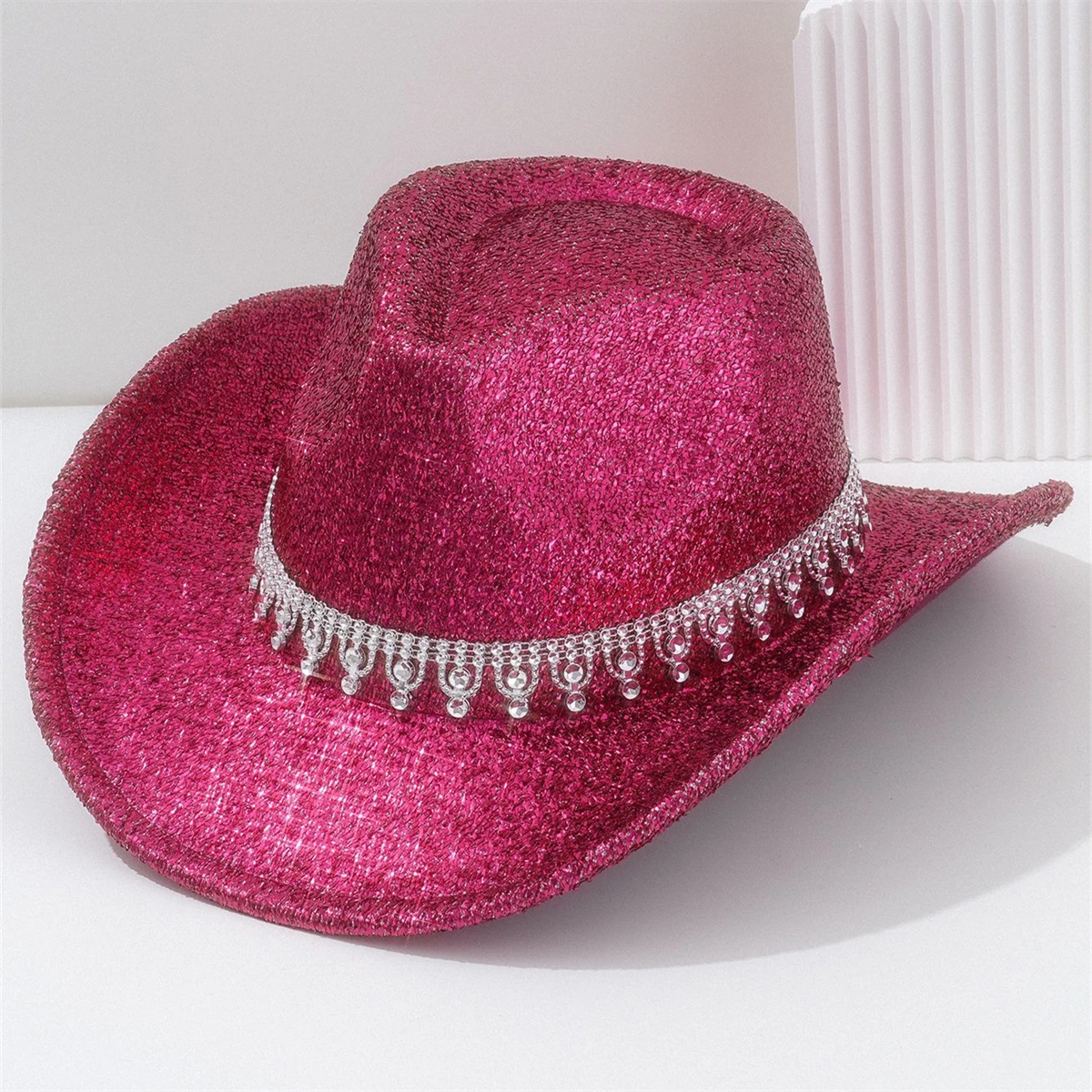 A Lady Western cowboy hat with Rhinestone ribbons sparkled silver jazz hat of all seasons for men to party in retro felt hats