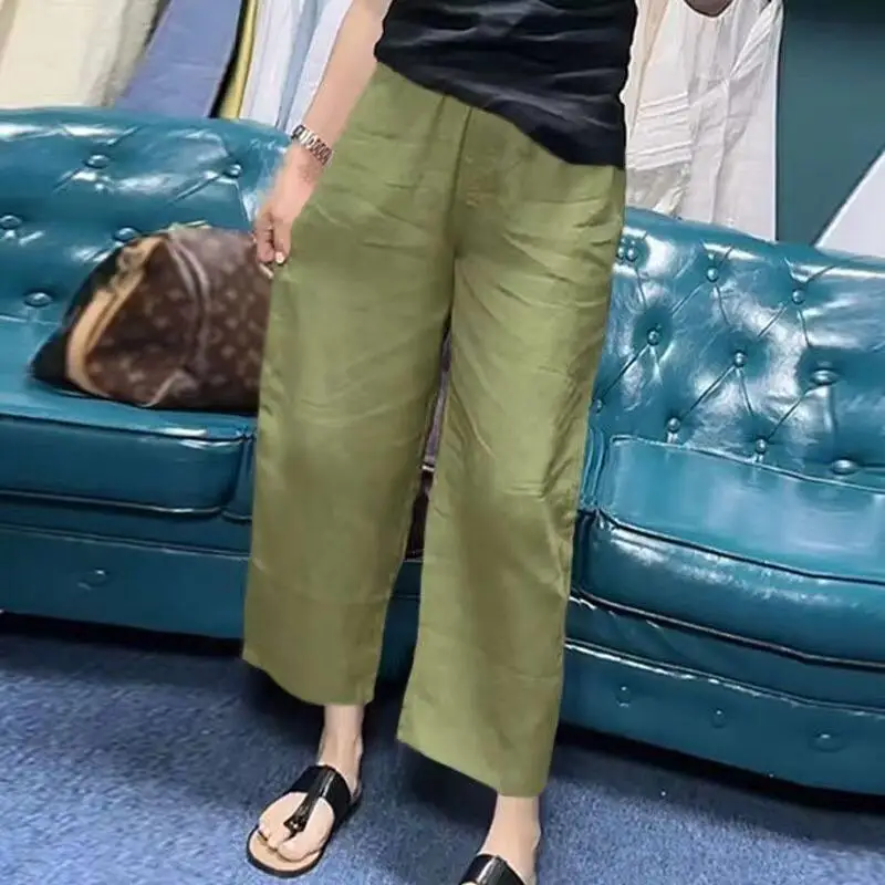 Slimming Wide Leg Pants Women's Summer New Loose Casual Meat Covering Thin Nine Points Pants Outdoor Wear Polyester Fiber