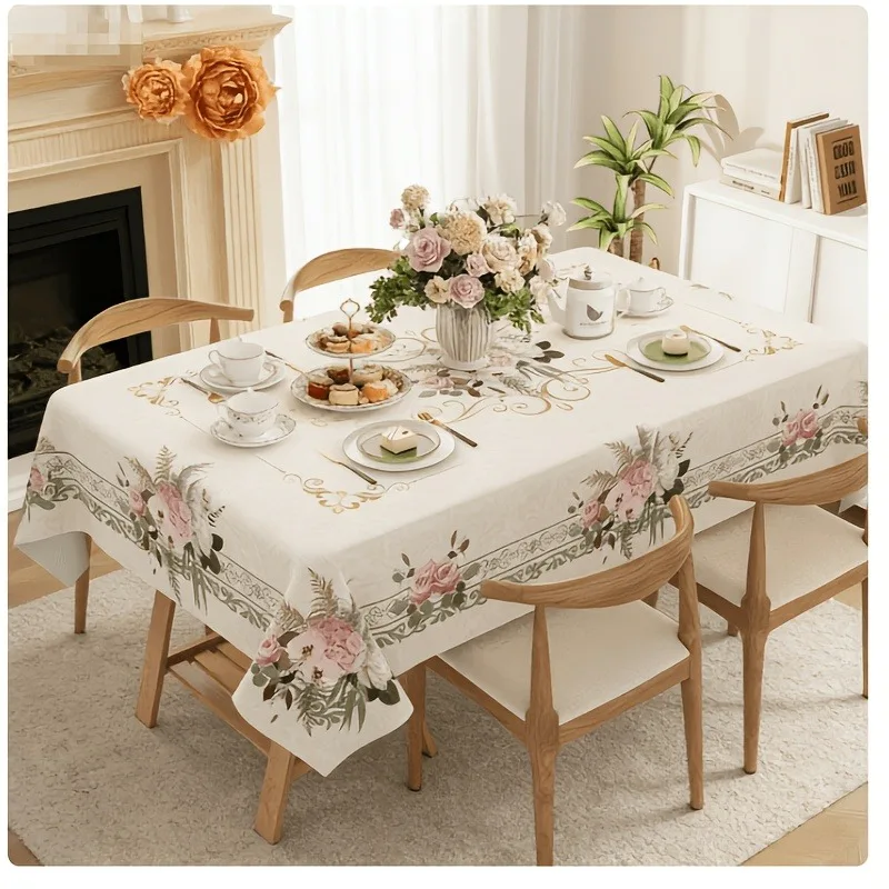 1PC - Single-sided Printing. Square tablecloth featuring American fairy and mountain bamboo patterns. yzb