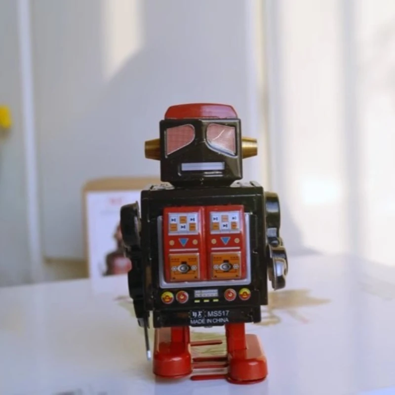 

Clockwork Black Sword Holding Robot Wind Up Toy Cute Mechanical Walking Robot Metal Tin Toy Christmas Brithday Gift