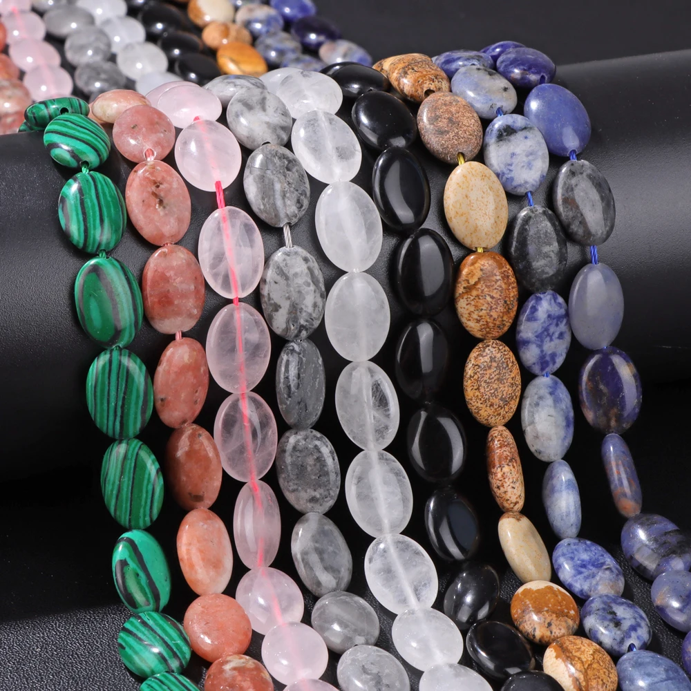 

10x13mm Natural Flat Oval Stone Bead Lapis Lazuli Labradorite Agat Quartz Loose Spacer Beads For Jewelry Making Accessories DIY
