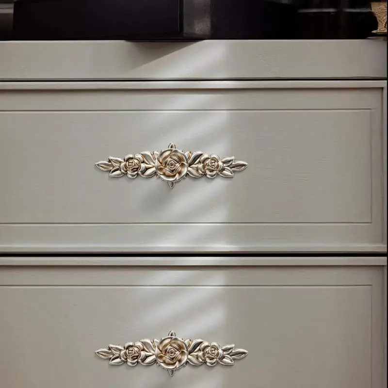1Pcs Vintage Rose Shape Zinc Alloy Cabinet Handle European Style Painted Wardrobe Drawer Pull for Kitchen Furniture Decor