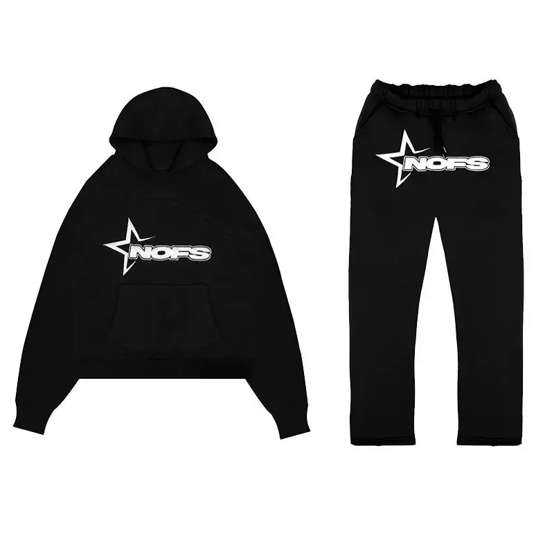 Men\'s Tracksuits Shorts Streetwear NOFS Y2K 2 Piece Set Mens Hip Hop Letter Print Oversized Hoodie Sweatshirt Sweatpant Casual