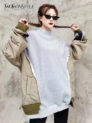 TWOTWINSTYLE Color Block Thick Sweatshirt For Women Turtleneck Long Sleeve Casual Sweatshirts Female Autumn Fashion New Clothing