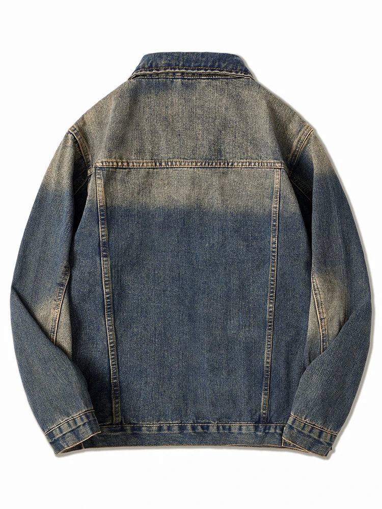 New fashionable casual denim jacket for men fashion brand cigarette ash vintage zipper loose oversized versatile workwear top